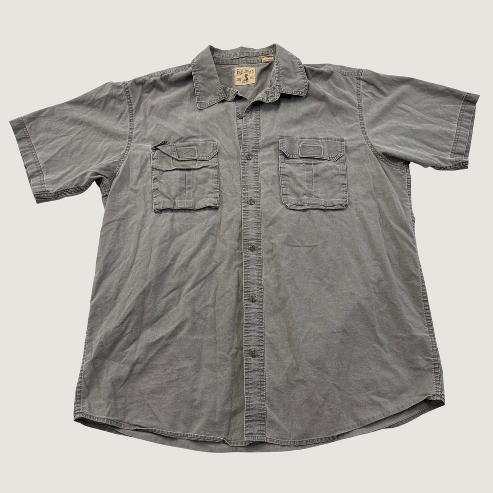 RedHead Shirt Mens XL Gray Cotton Short Sleeve Button Front Utility Pockets